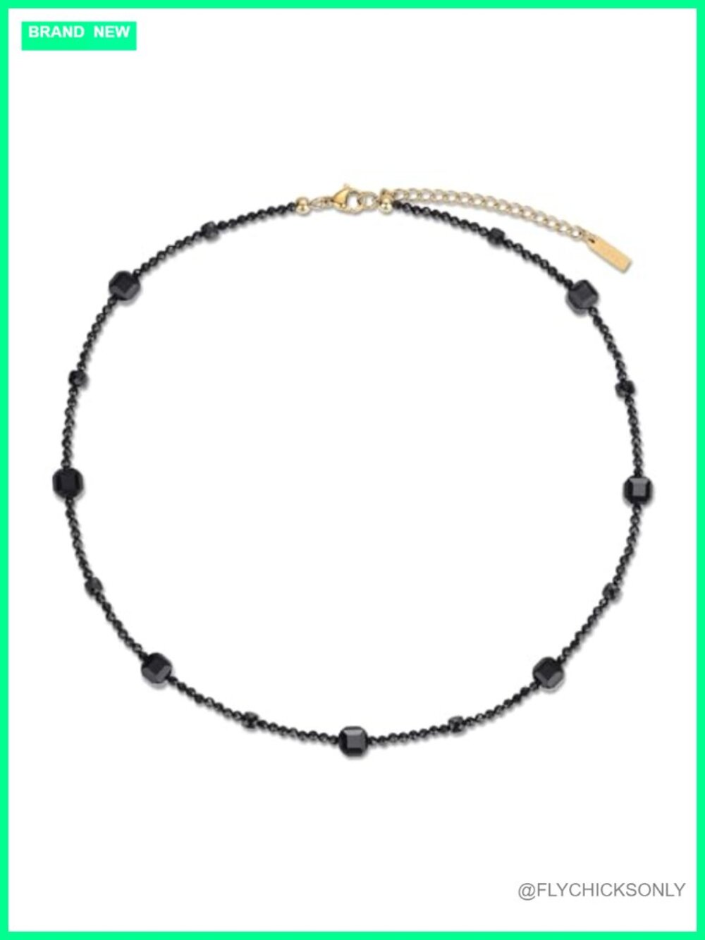 Onyx Spinel Beaded Necklace 18k Gold Plated Clasp Healing Crystal